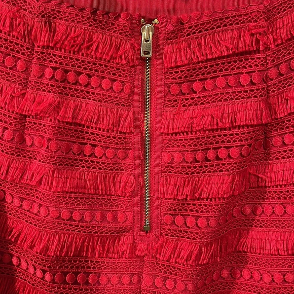 NWOT J. Crew Red Tiered Fringe Exposed Zipper Mini Skirt 0P - Picture 4 of 13